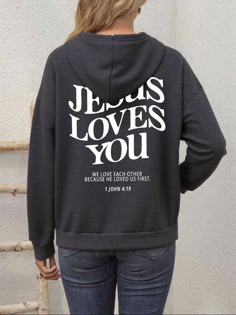 Jesus Loves You Letter Pattern Hoodies Womens Street Style Breathable Sportswear Basics Comfortable Hoody Hot Sale Y2K Tops
