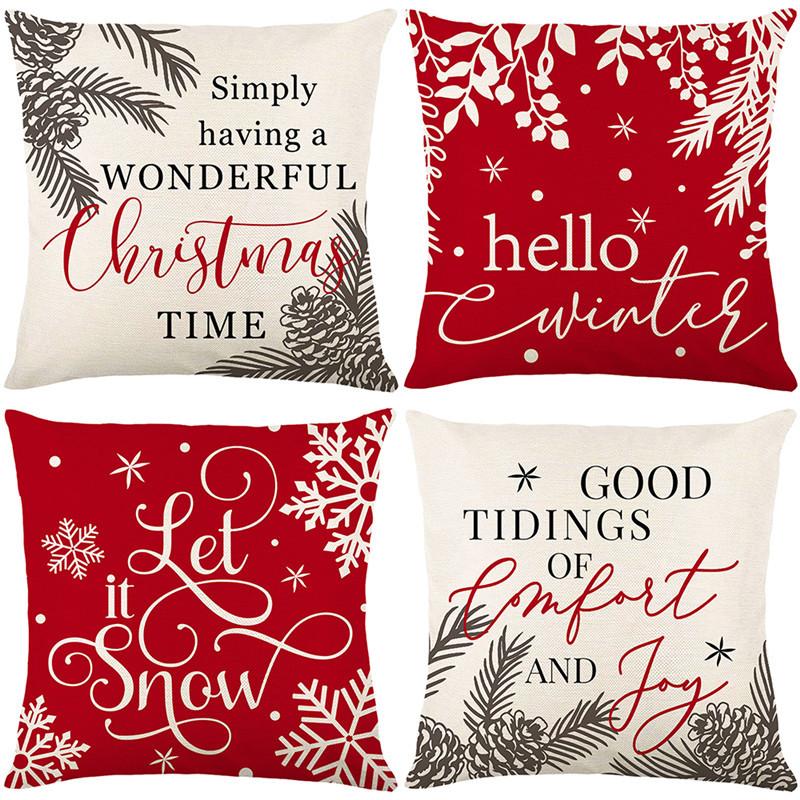 New Christmas Text Pillow Cover Snowflake Slogan Living Room Seat Decoration Cushion Cover Bedside Pillow