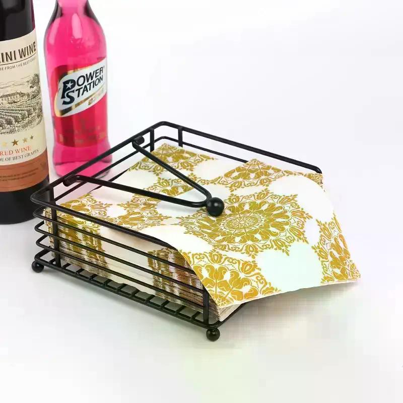 1Pcs Napkin Holder Flat Napkin Dispenser Square Iron Paper Holder For Kitchen Dining Room Restaurant Decoration