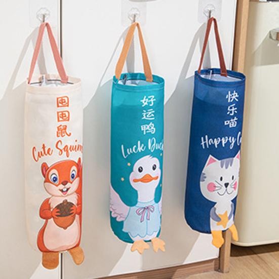 Waste Bag Organizer with Lanyard Bottom Opening Smooth Extraction Space-Saving Cartoon Pattern Garbage Bag Organizer Kitchen Supply