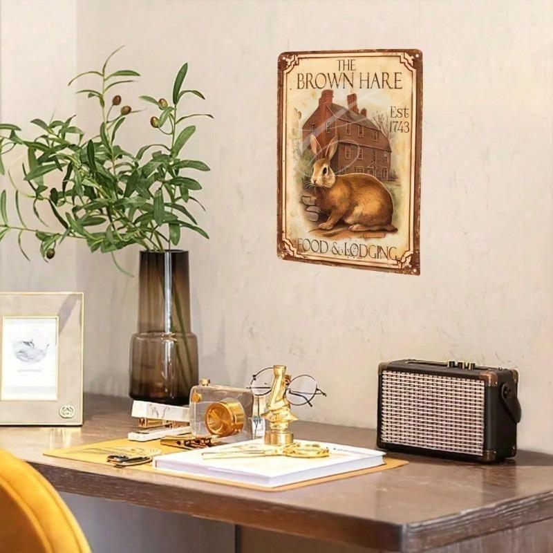 TiMistress Rabbit Tin Sign 8x12 Inches Vintage Wall Art Funny Retro Metal Poster, Brown Kitchen Bar Cafe Home Decor for Bedroom