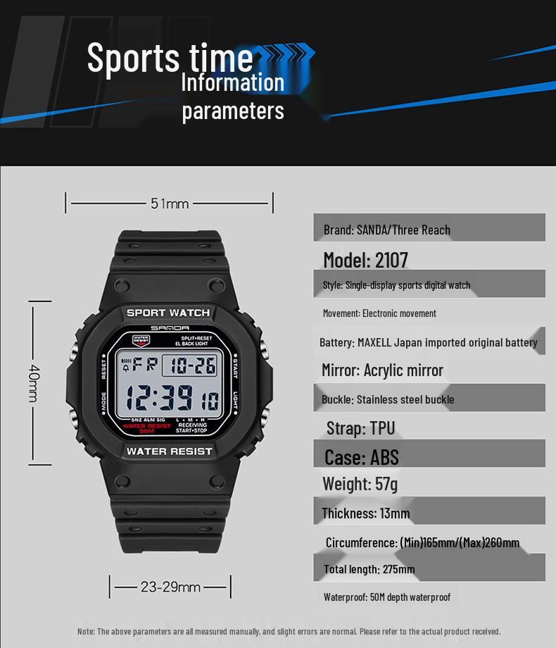 Sanda Waterproof Multi-functional Sports Watch - Fashionable Unisex, Simple Display, for Outdoor Activities