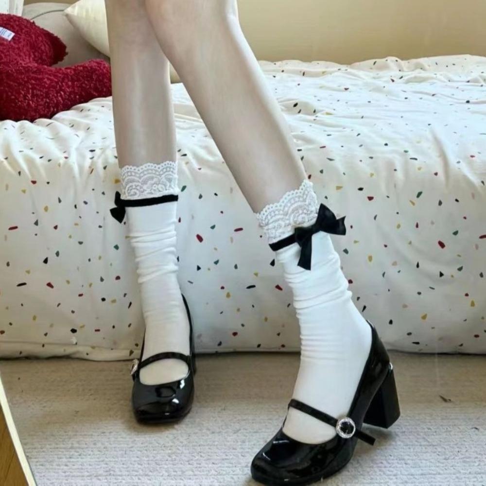 Bowknot Lolita Mid Length Socks Sweet Calf Socks High Quality Short Socks