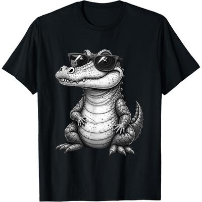 Crocodile Wearing Sunglasses Quirky Alligator Funny Animal T-Shirt(1)