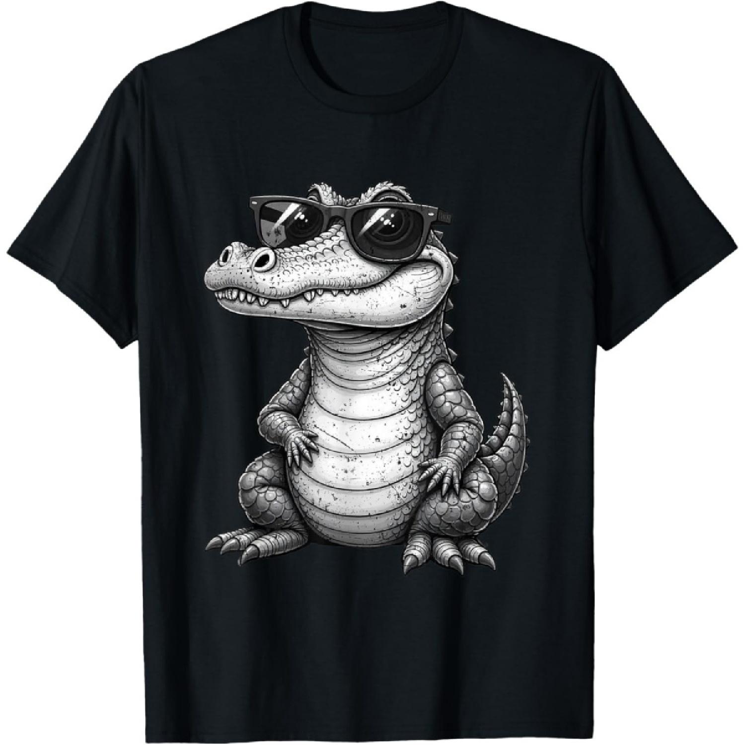 Крокодил в Солнечных Очках Причудливый Аллигатор Забавное Животное Футболка(1) S чёрный