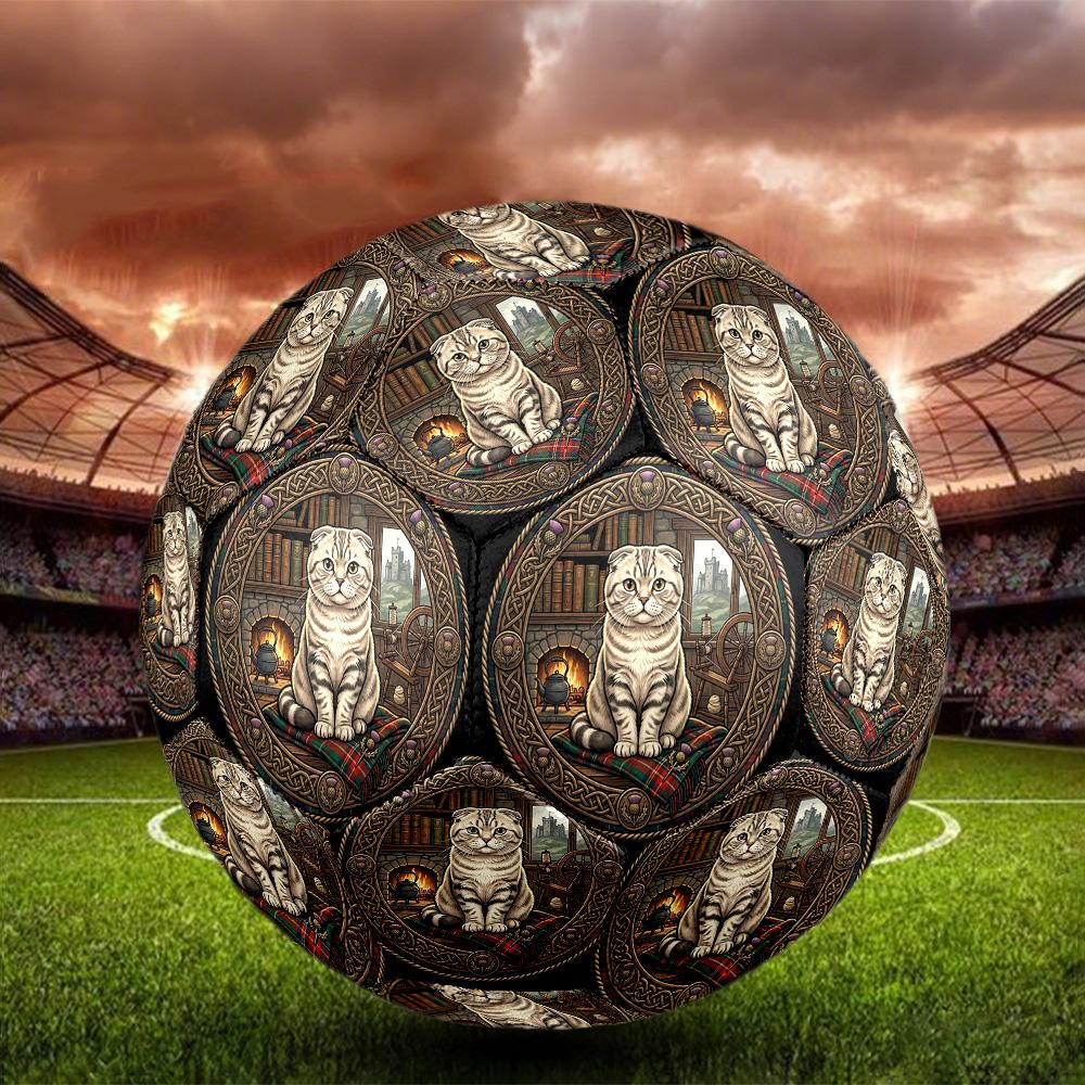 Scottish Cat Cottage Round Football Size 5 Adult Ball Suitable for Training Matches and Outdoor Team.