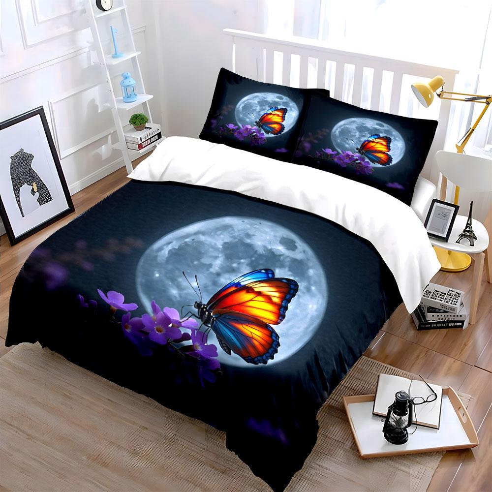Butterfly rests beneath moonlight Print Bedding Set 1 Duvet Cover 2 Pillowcases for Adult and Children Luxury Gift Full Size