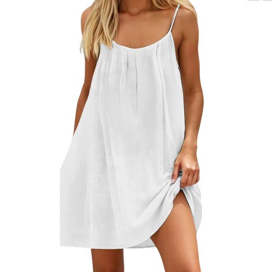 

Women Backless Cami Dress Summer Spaghetti Strap Mini Short Dress Beach Vacation Loose Casual Above Knee Sleeveless Sundress S белый