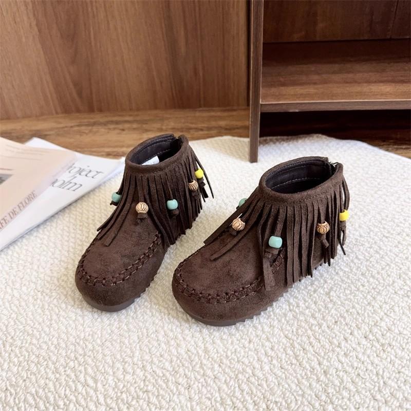 

Girls Soft Leather Tassel Ankle Boots Maillard Vintage Leather Boots 27 коричневый