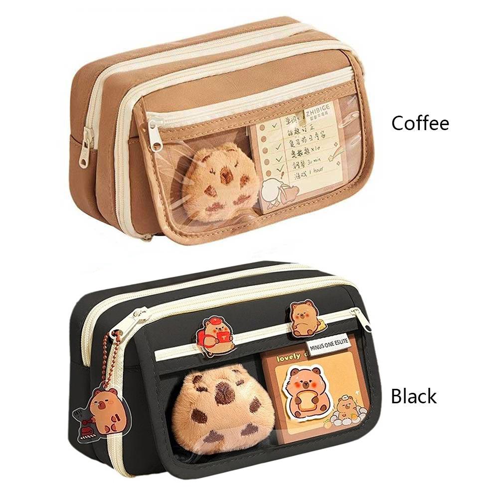 9-Layer Capybara Pencil Case with Stickers Kawaii Zipper Pencil Case Large Capacity Stationery Storage Pouch for Kids Stationery