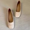 Simple Square Head Shallow Mouth Flat Bottom Leather Shoes Women's Business Leisure Elegant Commuter Shoes Fashion Leather Shoes Women's Four Seasons 