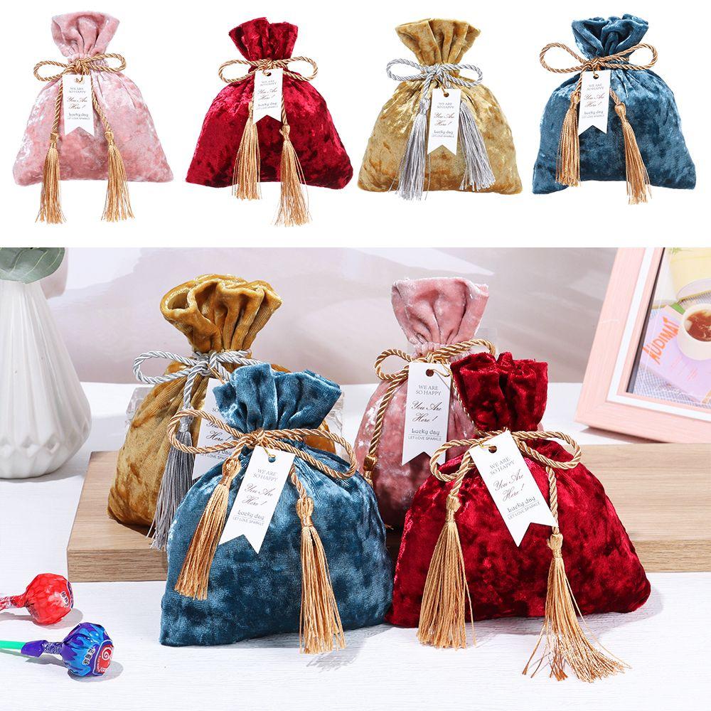 Dust Protect Trendy Wedding Party Drawstring Pocket Gift Bags Velvet Candy Bag Candy Pouches