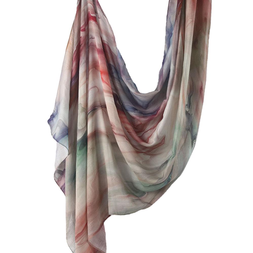 "Ethnic Watercolor Modal Cotton Shawl Satin Print Scarf for Women"
