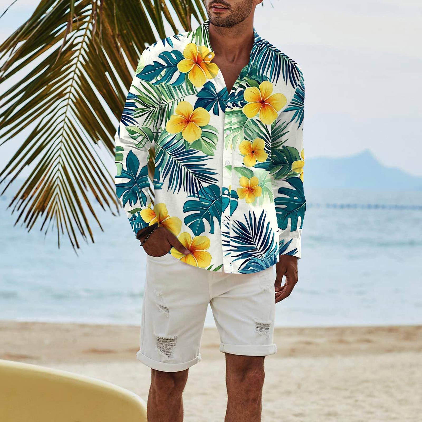 

Мужская модная повседневная футболка с длинным рукавом и принтом на пуговицах, рубашка обычного кроя XXL жёлтый