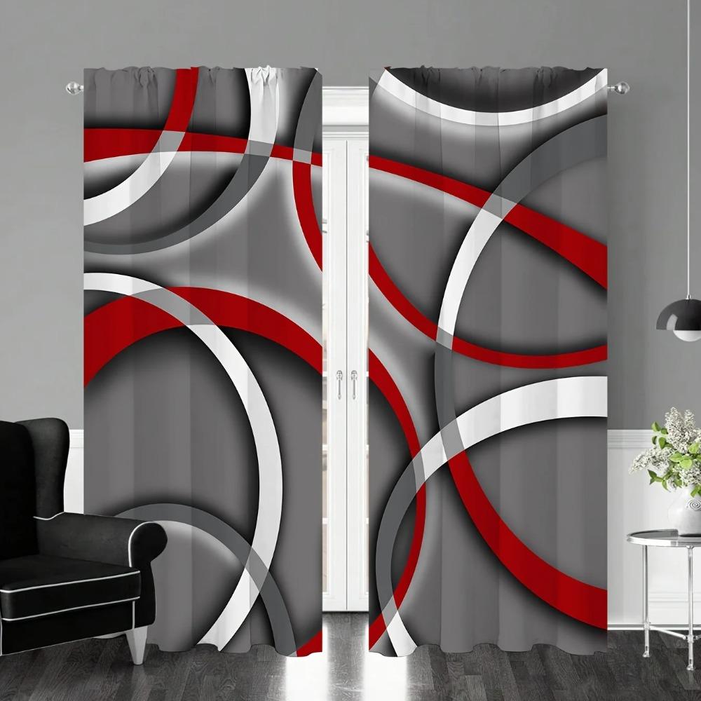 2pc Abstract Printed Window Curtain For Bedroom, Office, Kitchen, Living Room Rod Pocket Window Treatment For Home Decor Room
