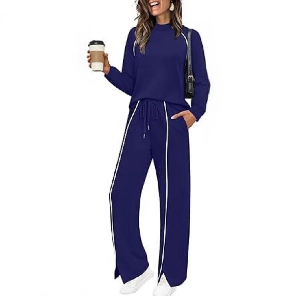 Women's Relaxed Fit Tracksuit Long Sleeve Crew Neck Sweatshirt Drawstring Waist Split Flare Pants