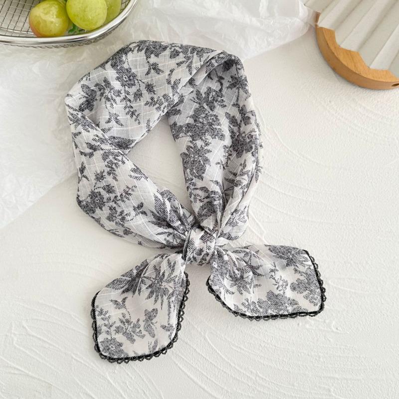 Silk scarf new retro literary cotton and linen square scarf decorative scarf floral headscarf headband multi-purpose scarf small shawl