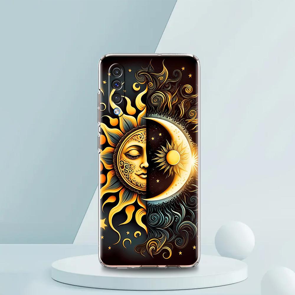 Transparent Phone Case for Samsung Galaxy A16 A14 A12 A22 A24 A42 A02 A03S A06 A20 A30 A40 Soft TPU Cover Sun Moon Stars Pattern
