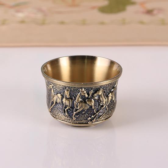 Yousheng Teacup Anti-slip Compact Size Zinc Alloy Aesthetic Relief Pattern Liquor Cup for Banquet