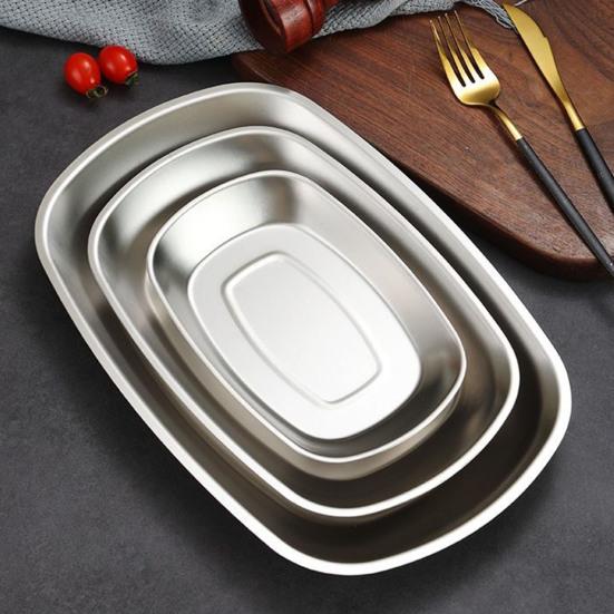Korean Stainless Steel BBQ Grill Pan Gold/Silver Rectangular Tray for Hot Pot Nordic Dish for Meat Seafood Sushi