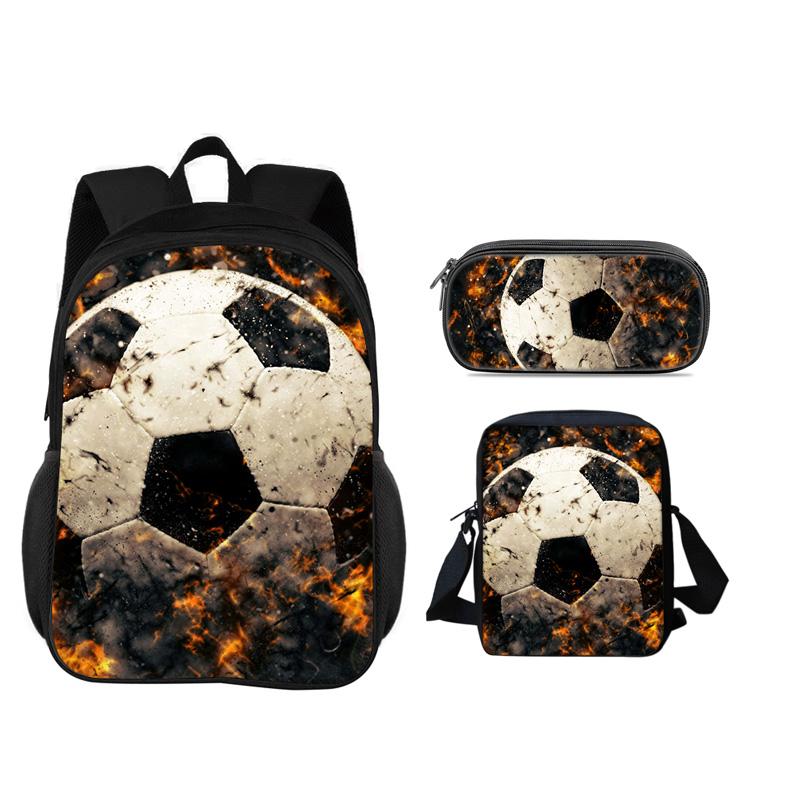 Soccer Backpack Pencil Case Shoulder Bag 3Pcs Set New Football Print, Best Partner for Male and Female Students Going To School