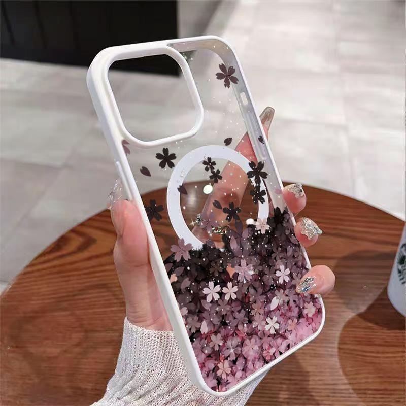 Cherry Blossom Flower Phone Case for iPhone 17 16 15 14 Pro Max 11 12 13 16E 17 Air For Magsafe Magnetic Wireless Charge Cover