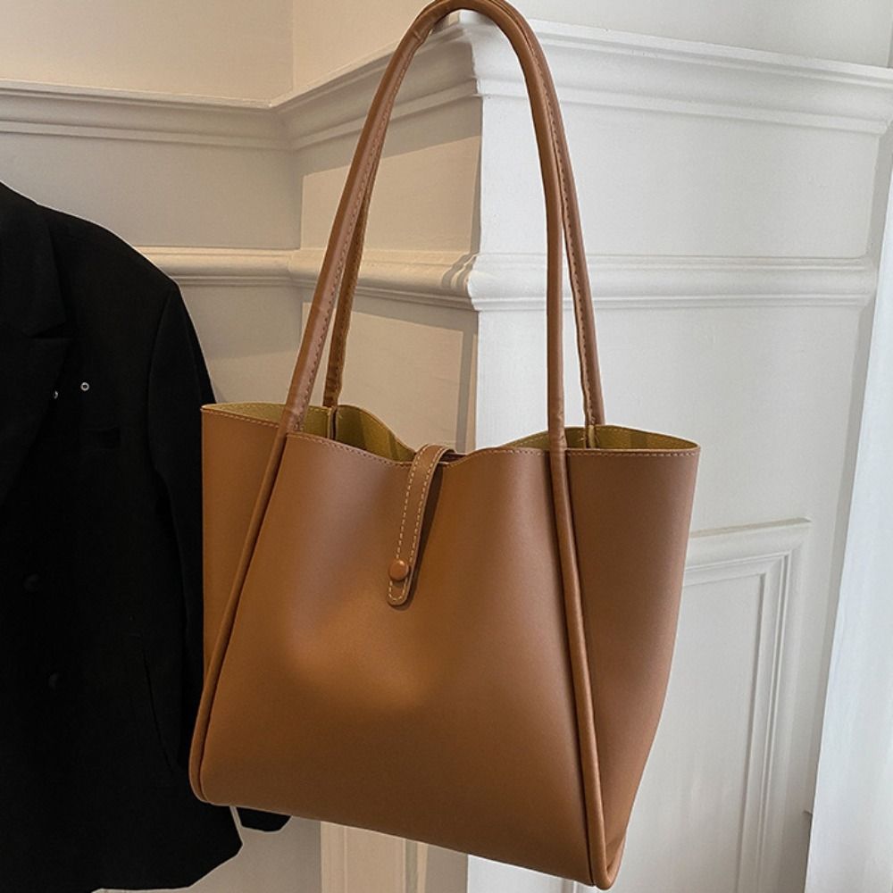 Simple Casual PU Leather Shoulder Bag French Style New Design Tote Bag Retro Underarm Bag  Travel