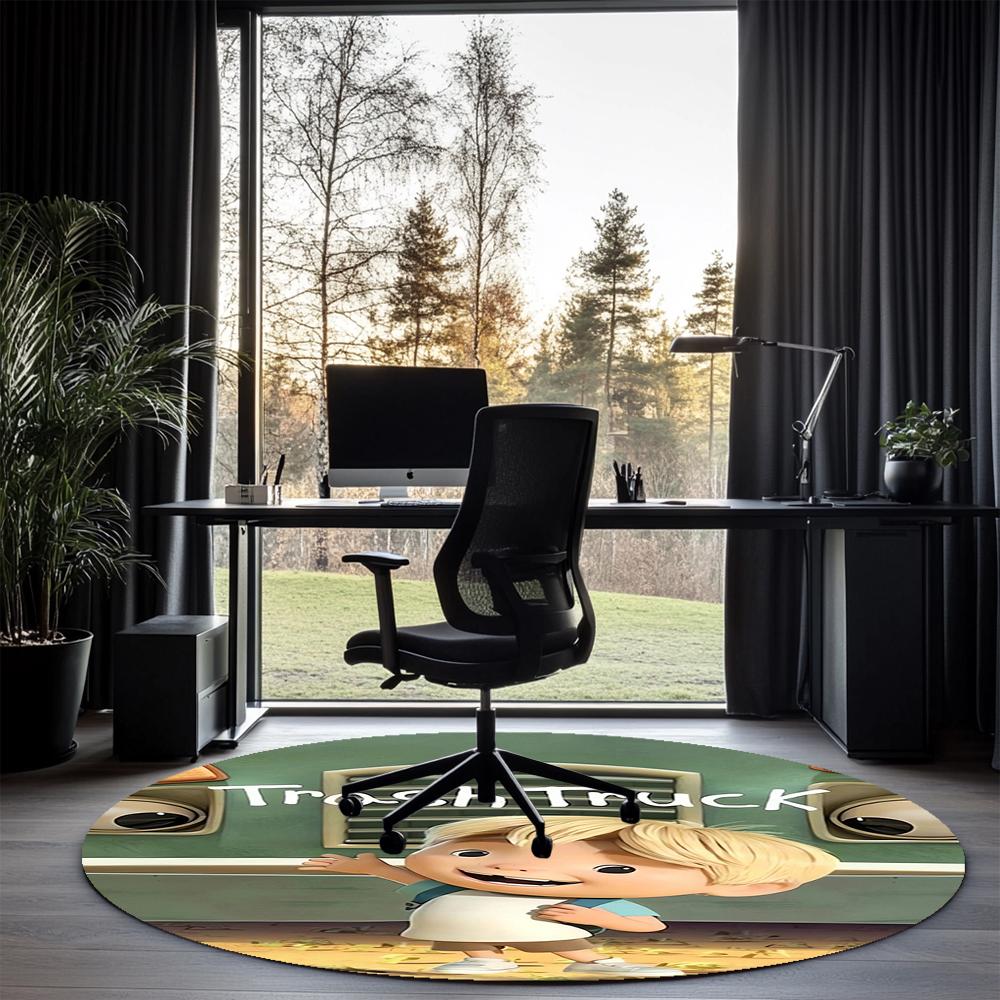 Trash Truck Printed Round Rug Carpet Chair Rug Area Rug Entryway Doormats,for Office Chair Living Room Bedroom Kitchen Room.