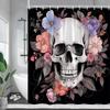 Lustige Skelett-Duschvorhänge Liebes-Totenkopf Schwarz-Weiß Blumen Sternenhimmel Halloween Badevorhang Stoff Badezimmer Dekor Mit Haken