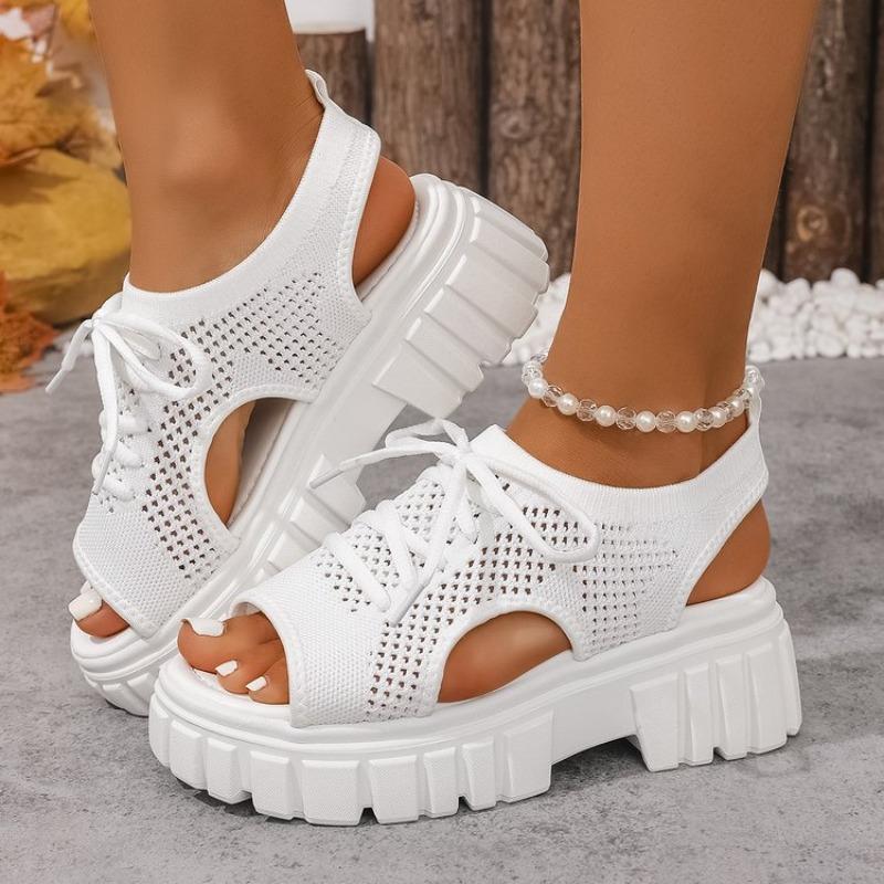 2026 New Women Sandals Round-toe Wedge Roman Sandals Fashion Comfortable Sandals Non-slip Thick-soled Lace-up Casual Shoes Women