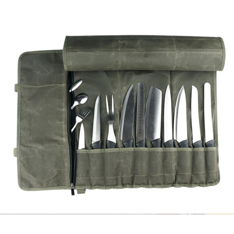 Borsa da Chef in Tela Cerata Pieghevole Portatile Grande Capacità Resistente ai Graffi Borsa per la Conservazione di Utensili da Cucina Coltello da Cucina Kit da Chef