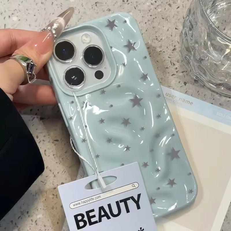Minimalist Gray-Blue Star Wave Texture Phone Case For iPhone 17 Air 16 15 14 13 12 11 Pro Max Plus Soft Cover