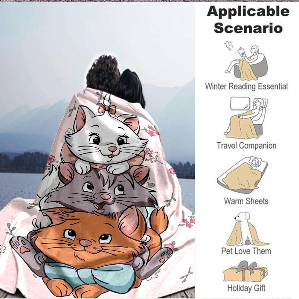 1Pc Artsy Kittens Floral Background Blanket Soft And Comfortable Casual Warm Camping Travel Christmas Halloween Xmas Gift M924329