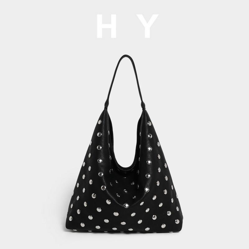 

Women s Hand-held Messenger Bag Heavy-duty Personalized Motorcycle Purses and Handbags Cool Dot Rivet Underarm Tote Bags