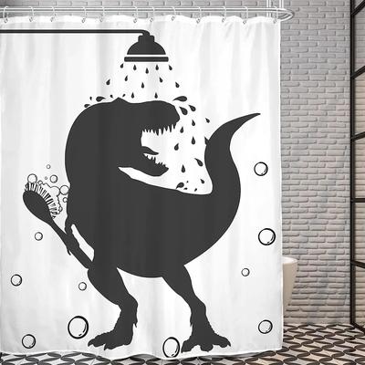 Vtipné dinosaurie sprchové závesy pre deti Čiernobiele kreslené zvieracie siluety na kúpanie Textilný set do detskej kúpeľne s háčikmi