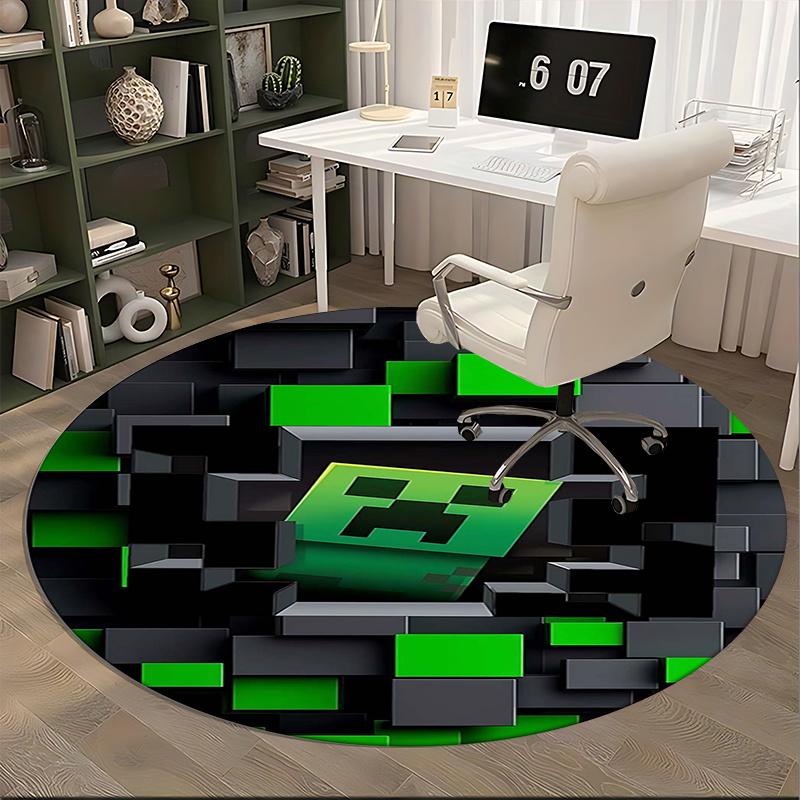 Minecraft Creeper,Pixel Art Chair Mat Round Rug Office Carpet, Machine Washable, Non Slip, Suitable for Living Rooms, Bedrooms