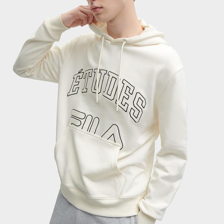 FILA X Études 2023 Winter New American Vintage Knitted Hoodie Pure Cotton Comfortable Sweatshirt Men tops Coconut-White F11M346205F-IV