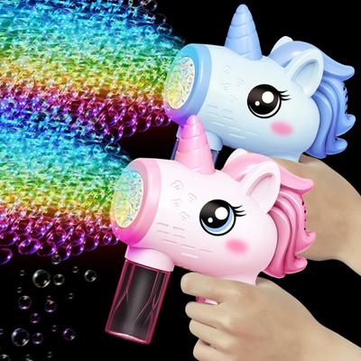 Neue Einhorn Elektrische Seifenblasenpistole Kinderspielzeug Seifenblasenmaschine Automatische Seifenblase mit Licht Partyspiele im Freien Kinder Geschenkspielzeug