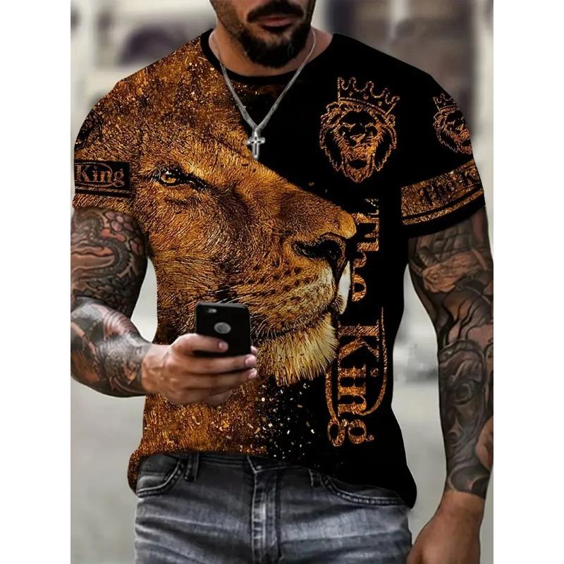 Summer Fashion Street Cool Short-sleeved 3D Digital Printed Gradient Lion Men's T-shirt