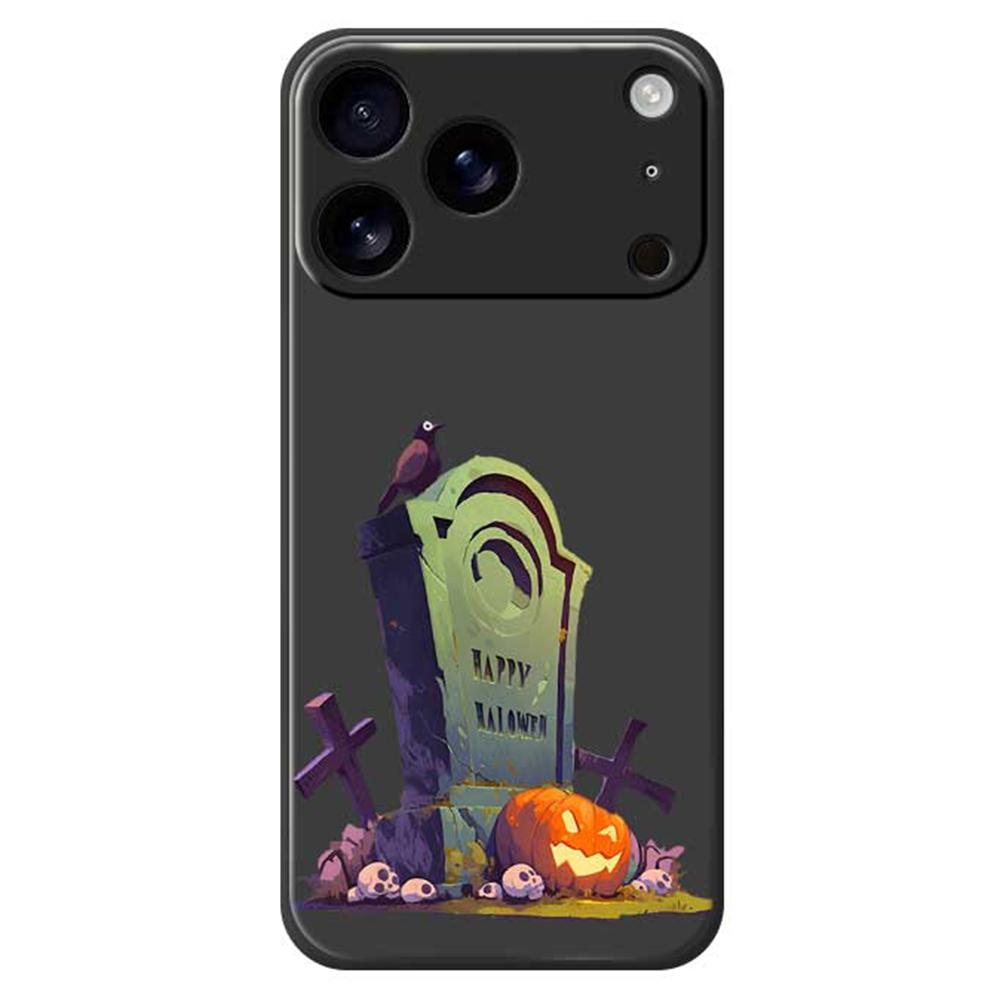 

For iPhone 17 Pro Max Case Halloween Tombstone Pattern Printing Straight Edge TPU Phone Back Cover D