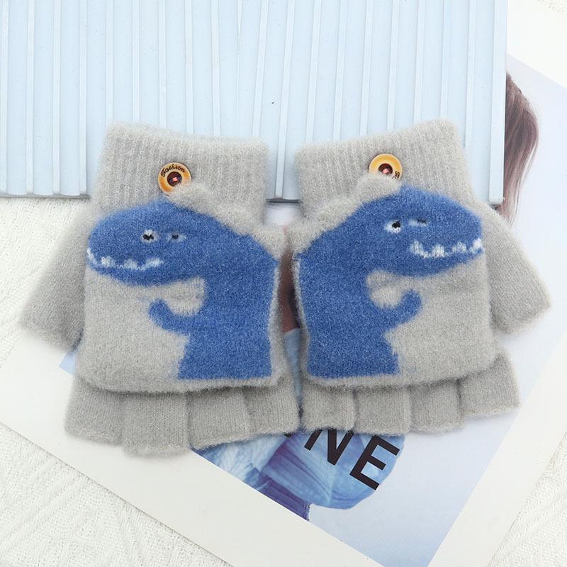 Children's Winter Wool Flip-Top Gloves - Warm, Cartoon Design for Elementary Boys & Girls