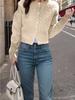 Women's Cable Knit Cardigan Sweater: Autumn/Winter Round Neck Solid Color Knitwear Top