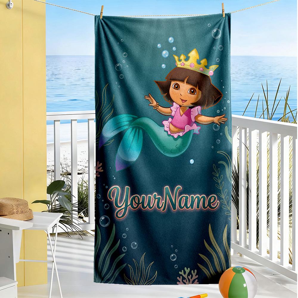 Dora Explorer Customizable Name Beach Towel Quick-Dry Soft Microfiber Suitable for Swimming Gym Camping Yoga Vacation