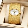 YaLaLuSi Retro Hammered Gold Cuff Watch for Ladies Oval Silver Dial Crystal Dress Wristwatch Gift
