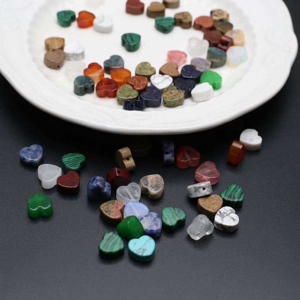 40 Pcs Healing Loose Beads Flat Heart Shape Natural Necklace Stone Pendants Crystal for Jewelry Making DIY Craft