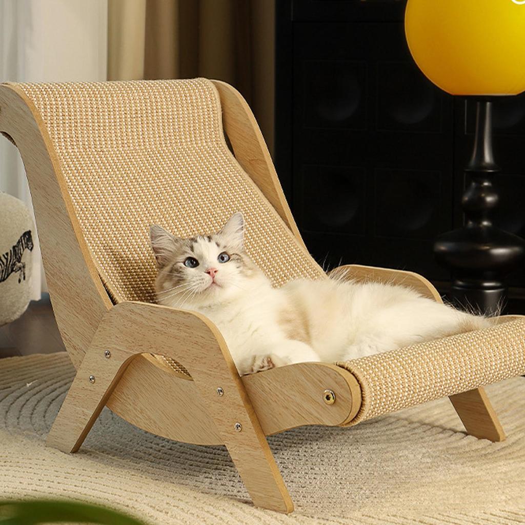 Sisal Cat Chair Wooden Cat Lounge Chair Pet-Friendly Multi-Functional Cat Scratcher Cat Scratch Chair for Playing Cat Supplies