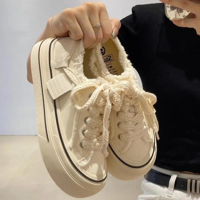 Fashion 35-40 Womens Flat Sneakers Style Breathable Floral Canvas Shoes 2024 New Autumn Thick Platform All-match Student Sneakers