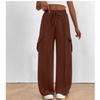 Womens Wide Leg Casual Pants Winter Mid-Rise Loose Fit Joggers With Drawstring Waist Comfortable Everyday Trousers