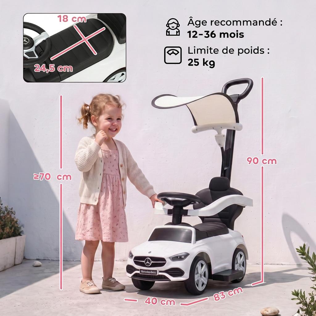 Licensed Mercedes-Benz Ride-On Toy for Children, 12-36 Months, White
