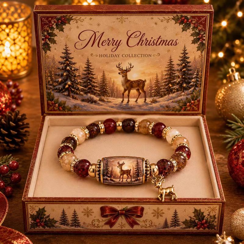 Christmas Beaded Bracelet With Santa Sleigh Charm Perfect For Holiday Gifting Christmas Party Winter Accessory
